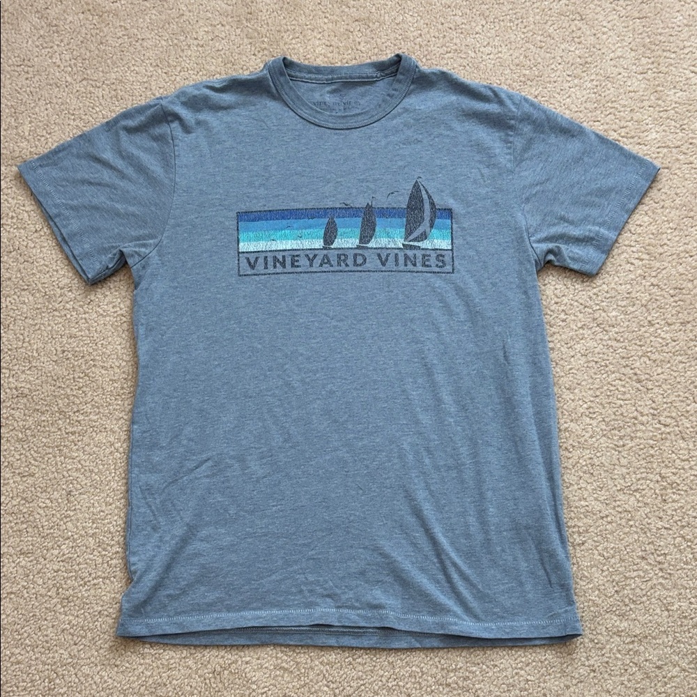 Vineyard Vines Heathered Blue Shirt With Sailboats